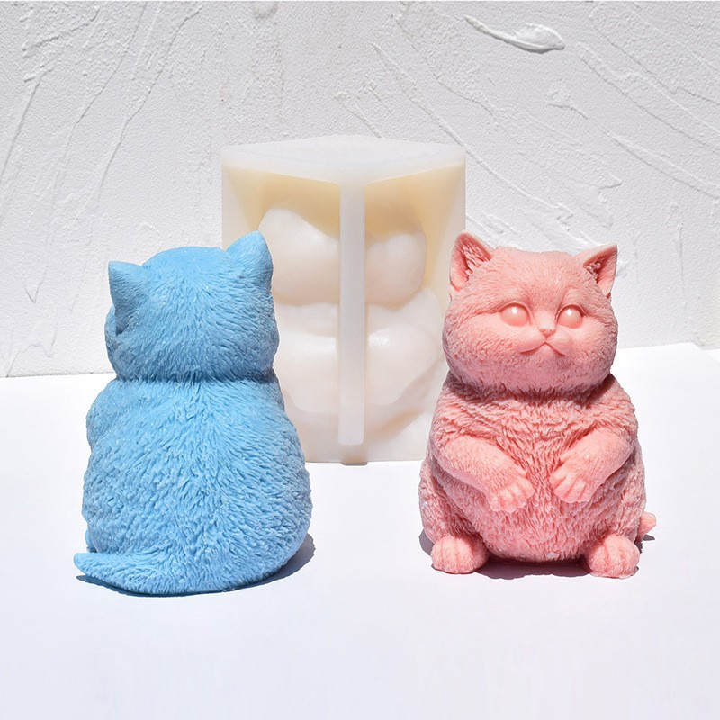 Soap Making Animal Fat - แม่พิมพ์เทียนซิลิโคนรูปแมวอ้วน 3 มิติ, แม่พิมพ์ปูนปลาสเตอร์รูปแมวน้อยสำหรับทำอโรมาเธอราพี, แม่พิมพ์ดินเหนียวสำหรับงานฝีมือรูปสัตว์, อุปกรณ์ทำสบู่