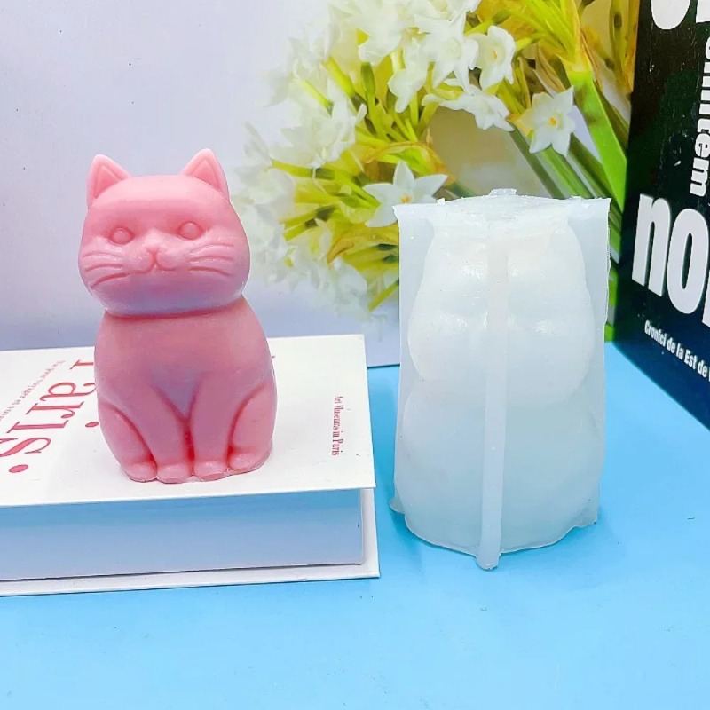Soap Making Animal Fat - แม่พิมพ์ซิลิโคนรูปแมวอ้วน 3 มิติ สำหรับทำเทียน DIY แม่พิมพ์ปูนปลาสเตอร์รูปแมวน่ารัก